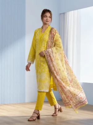 RANG E RIWAYAT Bright Lemon Embroidered Stitched 3PC