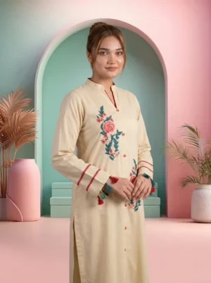 BEIGE FLORAL EMBROIDERED 2PC