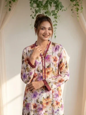 Elegant Lavender & Orange Floral 2-Piece Co-ord Set