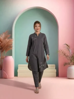 Charcoal Grey Embroidered 2-Piece Lawn Suit