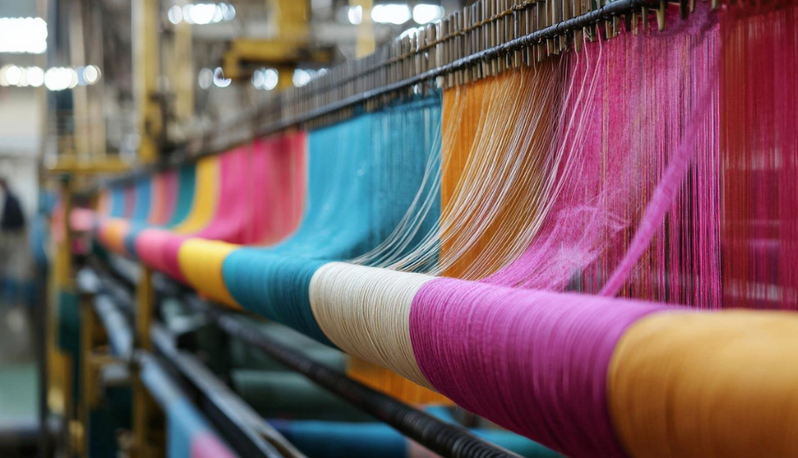Embroidered fabric on the factory floor in Khyber Pakhtunkhwa