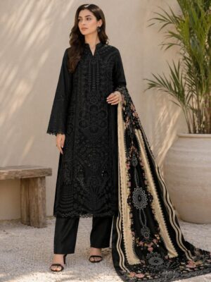 Monochrome Elegance: 3-Piece Black Chikankari & Digital Print Set (HSNRHRCHKBLK-WHITE)